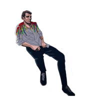 a drawing of a man sitting on a chair